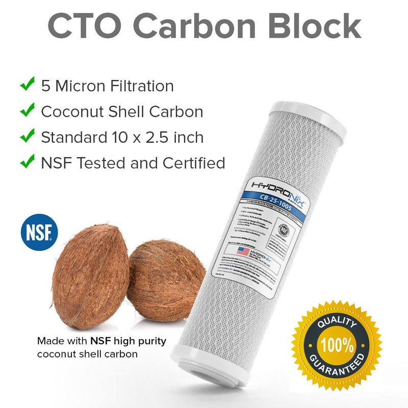 [Australia - AusPower] - Hydronix CB-25-1005 Whole House RO & Drinking Systems NSF Coconut Carbon Block Water Filter 2.5 x 10-5 Micron 