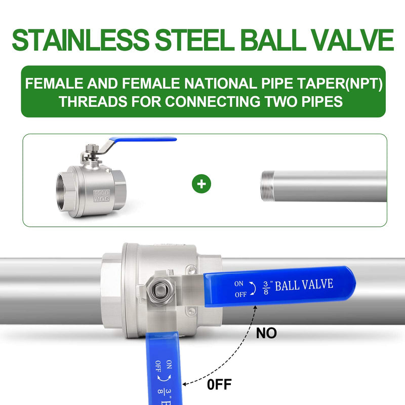 [Australia - AusPower] - TAISHER 1 PCS 3/8 Inch FNPT Heavy Duty Full Porat Ball Valve 304 Stainless Steel with Blue Handles 3/8" FNPT 