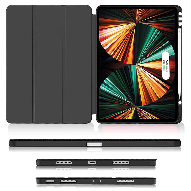 [Australia - AusPower] - Soke New iPad Pro 12.9 Case 2021 with Pencil Holder (Black) Bundle with Stylus Pen for iPad with Palm Rejection 