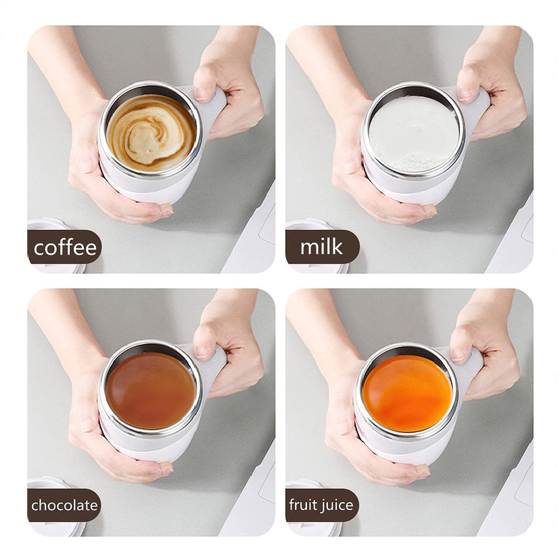 [Australia - AusPower] - Automatic Magnetic Stirring Coffee Mug, Rotating Home Office Travel Mixing Cup，Funny Electric Stainless Steel Self Mixing Coffee Tumbler, Suitable for Coffee, Milk, Cocoa and Other Beverages…… White 