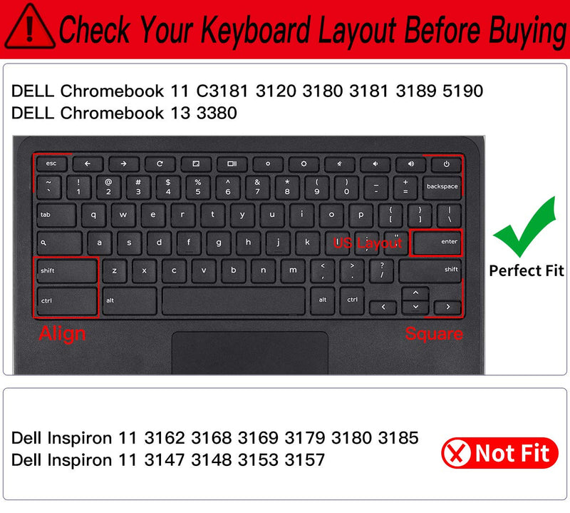 [Australia - AusPower] - Colorful Keyboard Cover for Dell 11.6 Chromebook 3100 / Dell Chromebook 11 3120 3180 3181 3189 5190 P22T 11.6" / Dell Chromebook 13 3380 13.3" Protective Skin, Dell Chromebook Accessories, Rainbow 11.6 Inch 