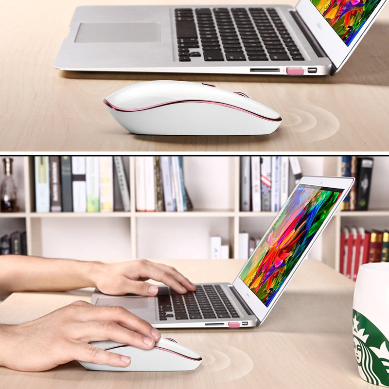 [Australia - AusPower] - Wireless Mouse for Laptop, J JOYACCESS 2.4G Ultra Thin Silent Mouse with USB Receiver, 2400 DPI Portable Mobile Optical Cordless Mouse for Laptop,Computer,MacBook,Windows, Chromebook, PC(White + Pink) White + Pink 