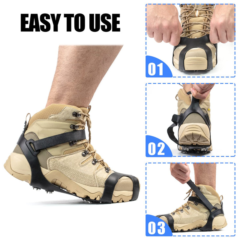 [Australia - AusPower] - 11 Spikes Crampons, Upgraded Version Stainless Steel Anti-Slip Microspikes, Ice Cleats Grips for Hiking Shoes and Boots, Hiking Fishing Walking Mountaineering Black Upgrade Stainless steel Medium[US Men:8-11 Women:10-13/EU:39-43] 