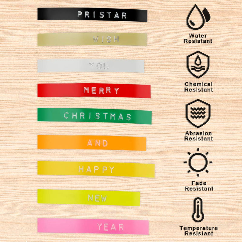 [Australia - AusPower] - Pristar Durable Plastic 3D Embossing Tape Self-Adhesive Compatible for Dymo Label Makers Organizer Xpress Pro, 3/8 Inch X 9.8 Feet, White on Black/Silver/Clear/Gold/Champagne Gold, 10-Pack 