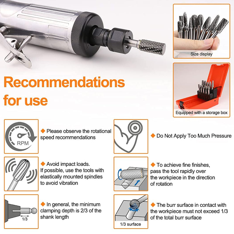 [Australia - AusPower] - WUWTOOLS Tungsten Carbide Rotary Burrs Set 1/4 Shank file bit 10PCS Double cut Rotary tool Die grinder Drill Accessories Metal Steel Wood Glass Plastic Stone DIY Carving Polishing Cutting Shaping 