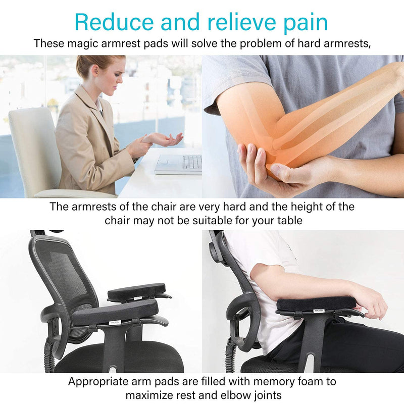 [Australia - AusPower] - Chair Armrest Pads and Memory Foam Elbow Pillow for Forearm Pressure Relief,Universal Chair Arm Cover,2 Piece Set Medium Black 