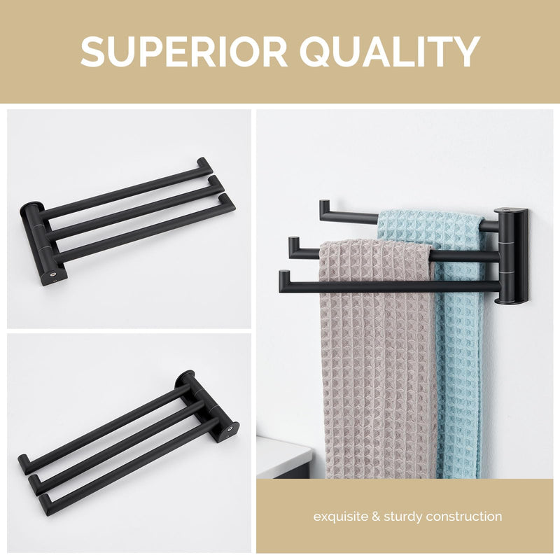 [Australia - AusPower] - Swivel Hand Towel Holder 3 Bars, Angle Simple 304 Stainless Steel Hand Towel Rack, Folding Bathroom Towel Hanger Wall Mount, Matte Black 