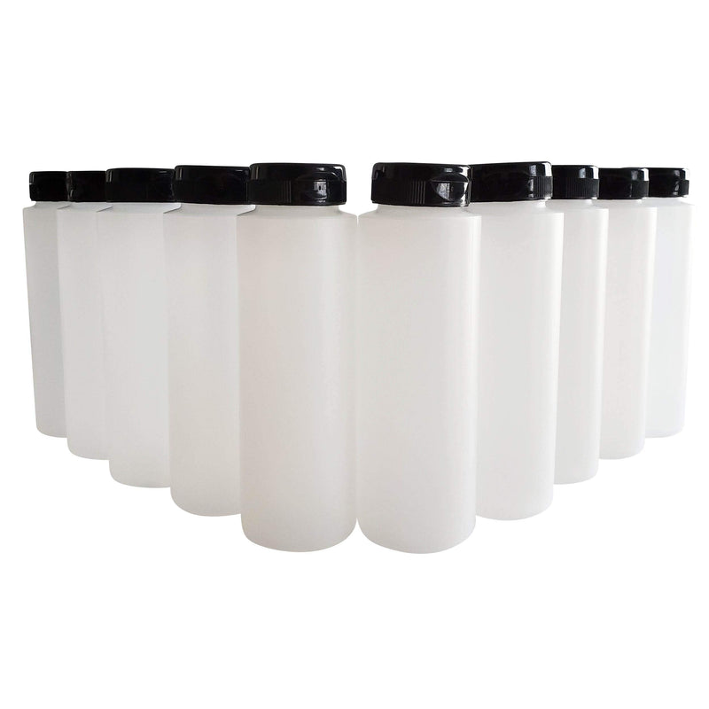 [Australia - AusPower] - kelkaa 8oz HDPE Plastic Squeeze Bottles with Wide Mouth Opening, Black Flip Top Caps for Condiments and Any Thick Liquid Products, Multi Purpose Refillable Empty Bottles (Pack of 10) 