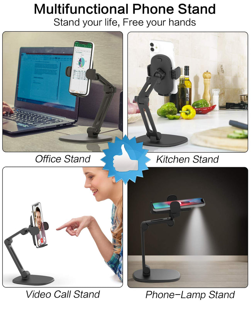 [Australia - AusPower] - Desk Phone Stand Adjustable Height Multi Angles Heavy Base, APPS2Car Multifunctional Universal Cell Phones Holder Table Mount for Office Kitchen Video Call Watching Movie for All Mobile iPhone (Black) 