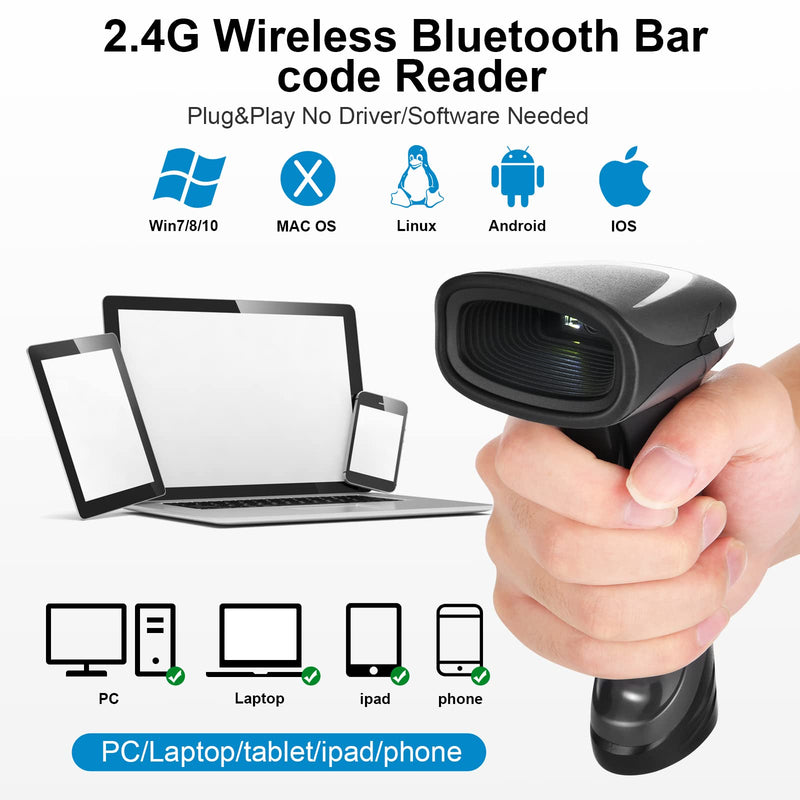 [Australia - AusPower] - JRHC Bluetooth Barcode Scanner 2D Handhold Bar Code Scanner USB Cordless Barcode Reader Scanner Compatible with 2.4G Wireless & Bluetooth Function & Wired Connection with Windows, Mac,Android, iOS HC-655 Wireless 2D 2.4G+BT 
