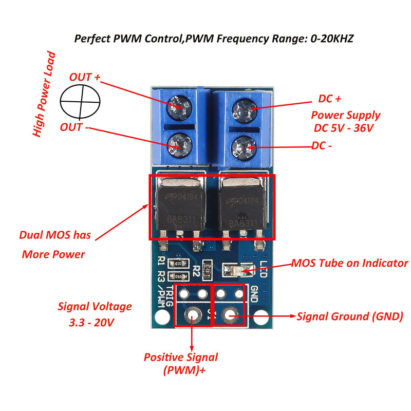 [Australia - AusPower] - AEDIKO 4pcs DC 5V-36V 15A 400W Dual High Power MOS Transistor Driving Module FET Trigger Switch Drive Board 0-20KHz PWM Motor Speed Controller 