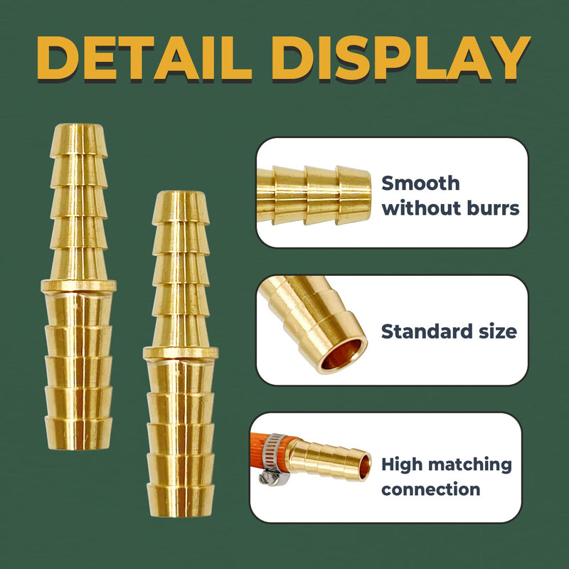 [Australia - AusPower] - LIONMAX Hose Barb Reducer Adapter Fittings, 3/8'' to 5/16'' Barb Hose ID, Brass Hose Barb Connector, with 4 Hose Clamps, for Air/Water/Fuel, (2 PCS) 