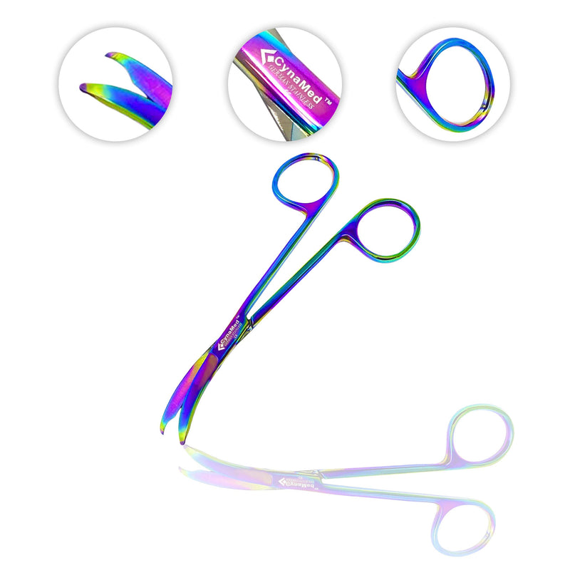 [Australia - AusPower] - Cynamed Set of 2 Suture Stitch Scissors with Multicolor/Rainbow Titanium Coating - Premium Quality Instrument- Delicate Hook - Perfect for Suture Removal, First Aid, EMS Training (Straight and Curved) 