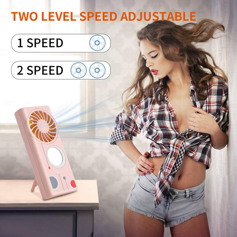 [Australia - AusPower] - Handheld Fan Rechargeable with Fragrance Dish, Mini Fan Portable 3 Speeds with Make-up Mirror Fill-in Light, USB Fan for Women Outdoor,Traveling - Pink 