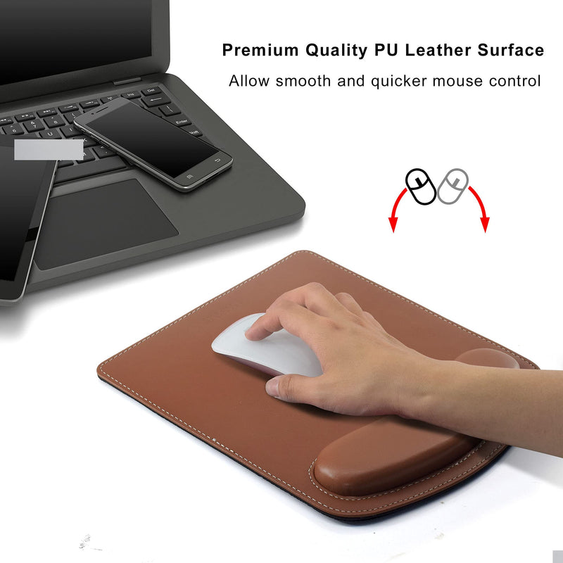 [Australia - AusPower] - ZORESYN PU Leather Gaming Mouse Pad with Wrist Rest Support, Ergonomic Memory Foam Mouse Wrist Rest Pad, Non Slip Mousepad - Large, Brown Light Brown WMP-01 