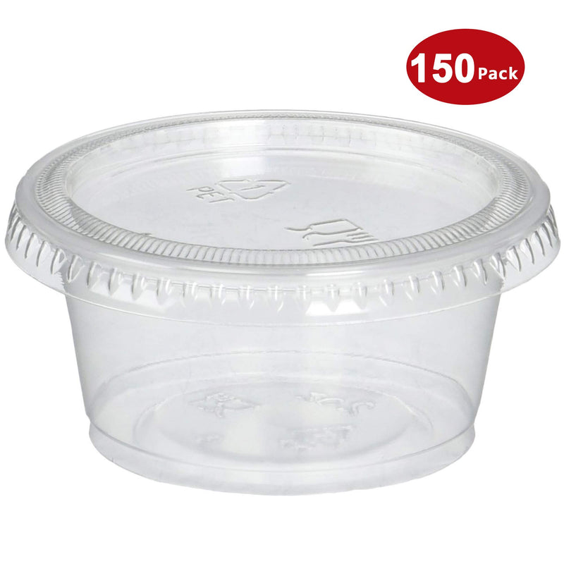 [Australia - AusPower] - DuraHome Plastic Portion Cups with Lids 2 oz. Pack of 150 Leakproof Jello Shot Cup Mini Containers for Salad Dressing Sauce Condiment Snack Souffle and Salsa, Disposable 150 Sets - 2oz. 