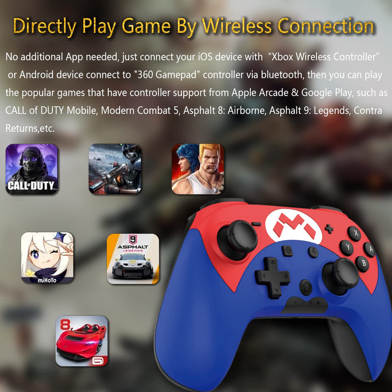 [Australia - AusPower] - arVin Wireless Gamepad Controller for Nintendo Switch/iPhone/iPad/Samsung, with Programmable, Turbo Function, Bluetooth Gaming Joystick for Apple Arcade MFi Games, iOS 13+, Android 10+, Direct Play Blue 
