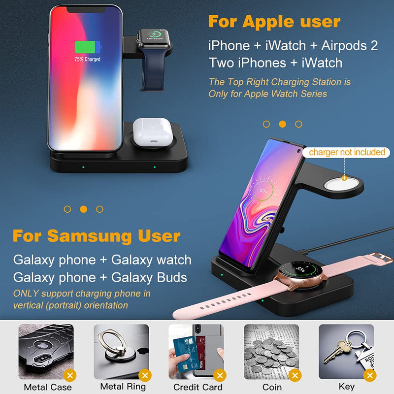 [Australia - AusPower] - MoKo 3 in 1 Wireless Charger Stand, 10W Fast Charging Dock Station Compatible Galaxy Watch 3/Active 2/1/Buds, iPhone 13/12 Pro Max 11 Pro/SE Apple Watch SE/6/5/4/3/Airpods 2/Pro(QC3.0 Adapter) 