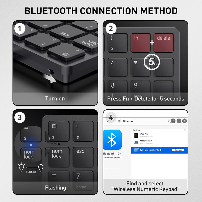 [Australia - AusPower] - Bluetooth Number Pad, Havit USB Wireless Numeric keypad 26 Keys Portable Mini Financial Accounting Rechargeable Numeric Pad for Laptop Desktop, PC, Surface Pro,Notebook (Black) Black 