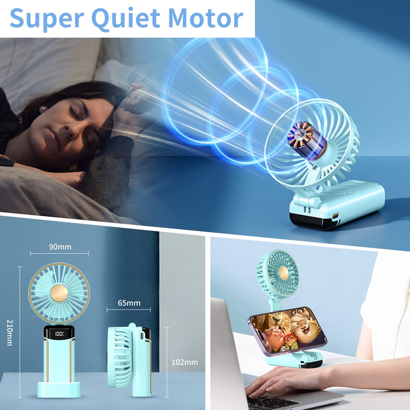 [Australia - AusPower] - Portable Fan Mini Handheld Fan Rechargeable 3000mAh Battery Powered Cooling Fan with 5 Speeds LED Display Small USB Personal Fan for Travel Camping Home Green Advanced-Green 