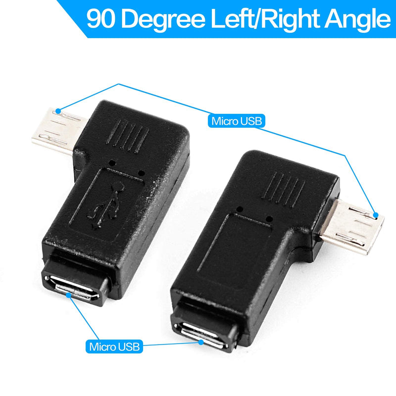[Australia - AusPower] - 1 Pair Right Left Angle Micro USB Male 90 Degree USB Male to Micro Female Plug Adapters 