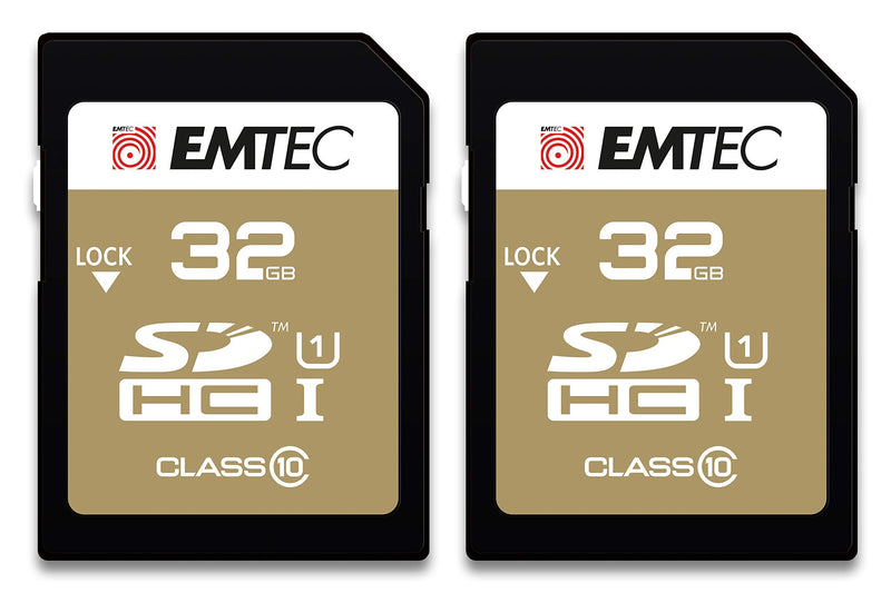 [Australia - AusPower] - Emtec Elite Gold SDHC Flash Memory Card SD Card Class10 UHS-I U1 32GB (2 Pack) 32GB-2PK 