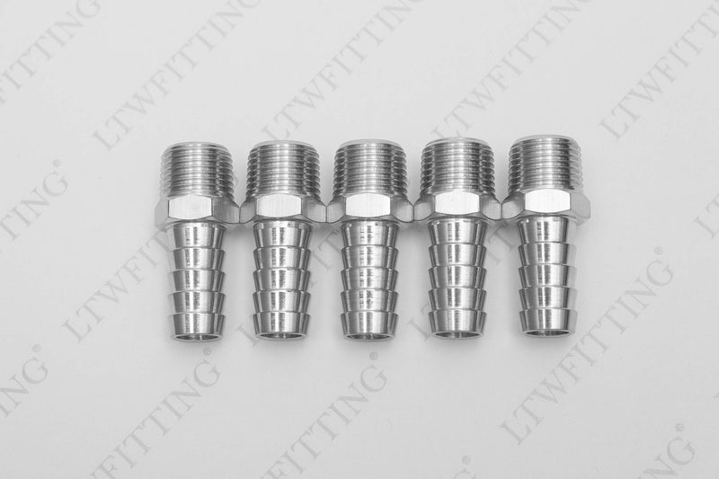 [Australia - AusPower] - LTWFITTING Bar Production Stainless Steel 316 Barb Fitting Coupler/Connector 1/2" Hose ID x 3/8" Male NPT Air Fuel Water (Pack of 5) 