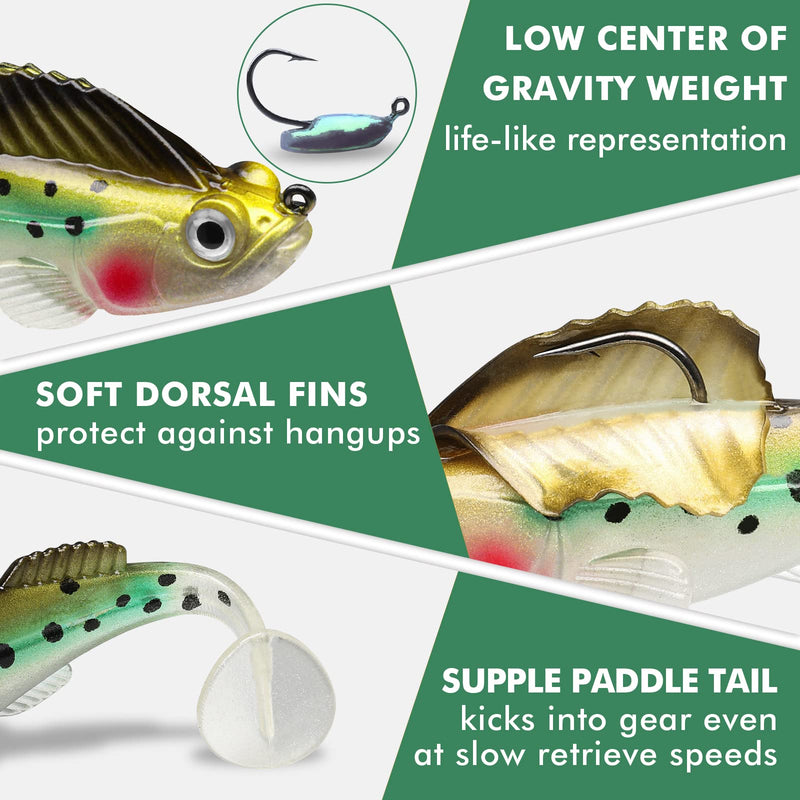 [Australia - AusPower] - GOTOUR Pre-Rigged Jig Head Fishing Lures, Soft Jointed Swimbaits for Bass Fishing, Great Weedless Bass Lures, Tadpole Lure with Spinner, Walleye Shad Baits, Fishing Jigs for Freshwater and Saltwater 