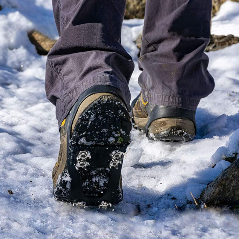 [Australia - AusPower] - 11 Spikes Crampons, Upgraded Version Stainless Steel Anti-Slip Microspikes, Ice Cleats Grips for Hiking Shoes and Boots, Hiking Fishing Walking Mountaineering Black Upgrade Stainless steel Medium[US Men:8-11 Women:10-13/EU:39-43] 