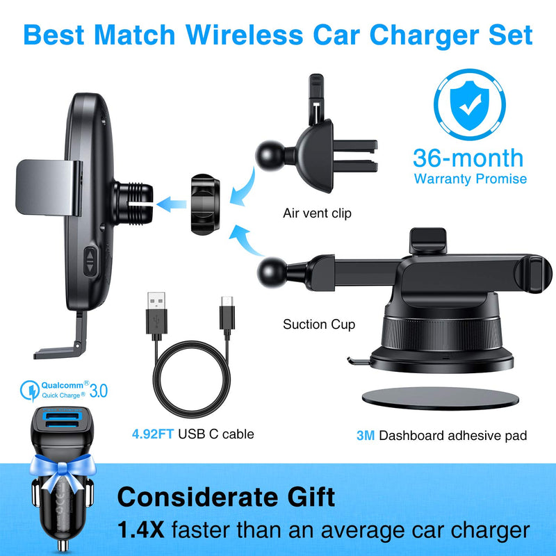 [Australia - AusPower] - VANMASS 15W Wireless Car Charger Mount, Leading Electric Automatic Clamping Dashboard Air Vent Windshield Phone Holder, Fast Charging Compatible iPhone 12 11 Pro Max Xs X,Samsung S21 S20 S10 Note 20 