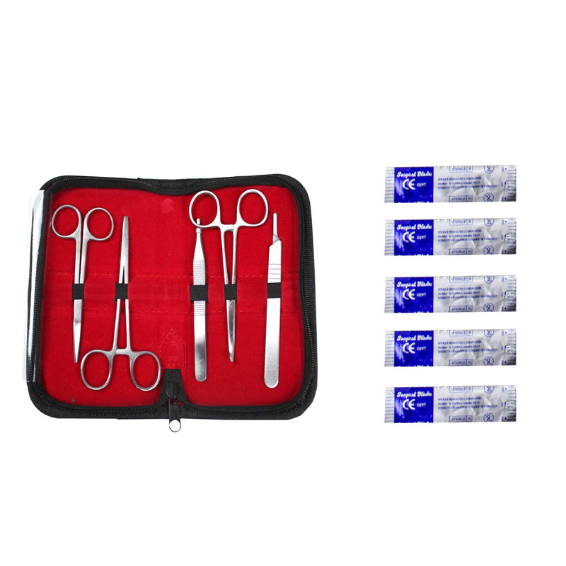 [Australia - AusPower] - Vision Scientific 24 PK 75cm Polyester Surgical Suture Thread W Curved Needle | Superior Tensile Strength |Excellent Knot Security |5 Piece Stainless Tools W 5 Blades (Educational & Training Use Only) 