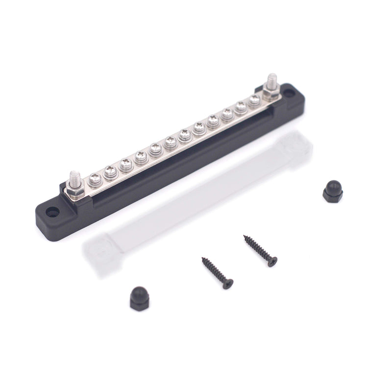 [Australia - AusPower] - 12 Terminal Bus Bar - 150A BusBar Block with Cover, Ground Distribution, Power Distribution Terminal Block w/ 12 M4 Screws + 2 Studs, for Car Boat Marine Caravan RV (New) 12 Terminal 