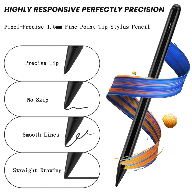 [Australia - AusPower] - 2021 Stylist Pen for New iPad 9th Genenration Pencil,1.5mm Fine Point Plastic Tip Pens Palm Rejection Compatible with Apple iPad 9th Gen 2021 Pencil for Drawing and Fashion Design,Black 