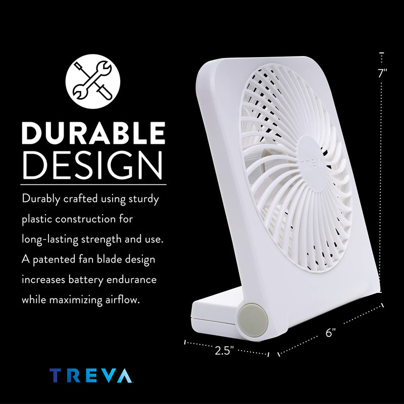 [Australia - AusPower] - Treva 5-Inch USB And Battery Powered Desk Fan, With 2 Cooling Speeds And Adjustable Tilt (White) 
