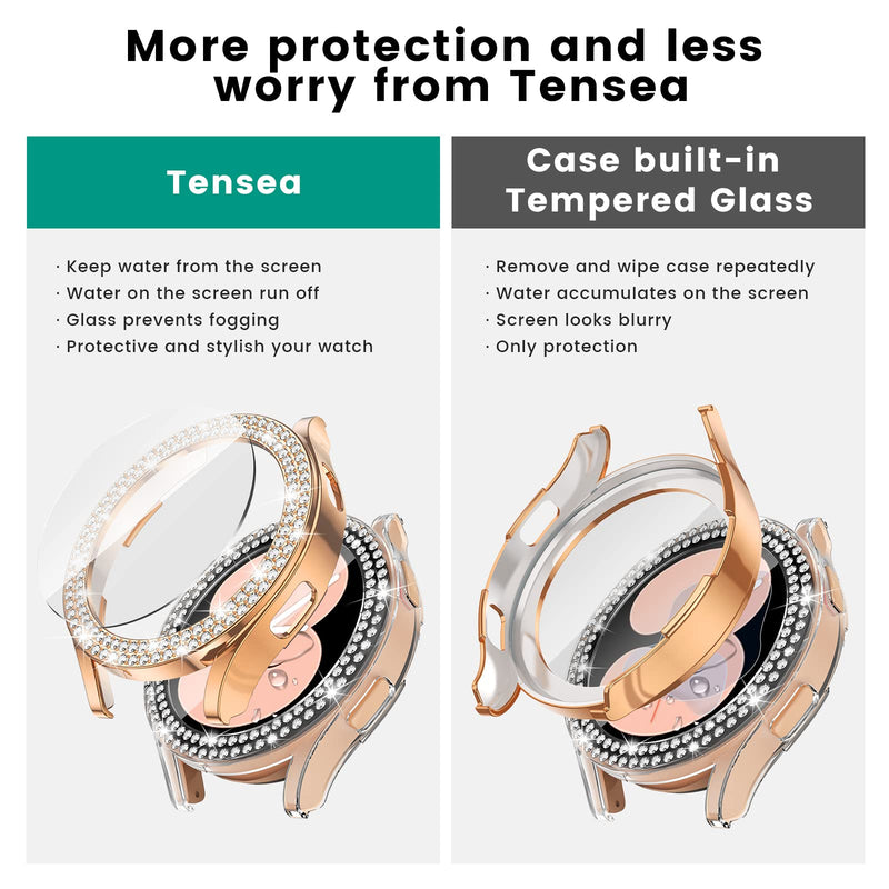 [Australia - AusPower] - [2+2Pack] Tensea for Samsung Galaxy Watch 4 Screen Protector and Case 40mm, Bling Cover Tempered Glass Protective Film and Hard PC Bumper Diamond Cystal Frame for Women Girls (40 mm, Clear-Rose Gold) For Galaxy Watch 4-40mm Only Clear/Rose Gold 