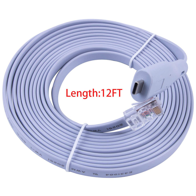 [Australia - AusPower] - Type C to RJ45 RS232 Serial Console Cable FTDI Converter Adapter for Cisco Huawei Routers Support Win10 (12ft) 12ft 
