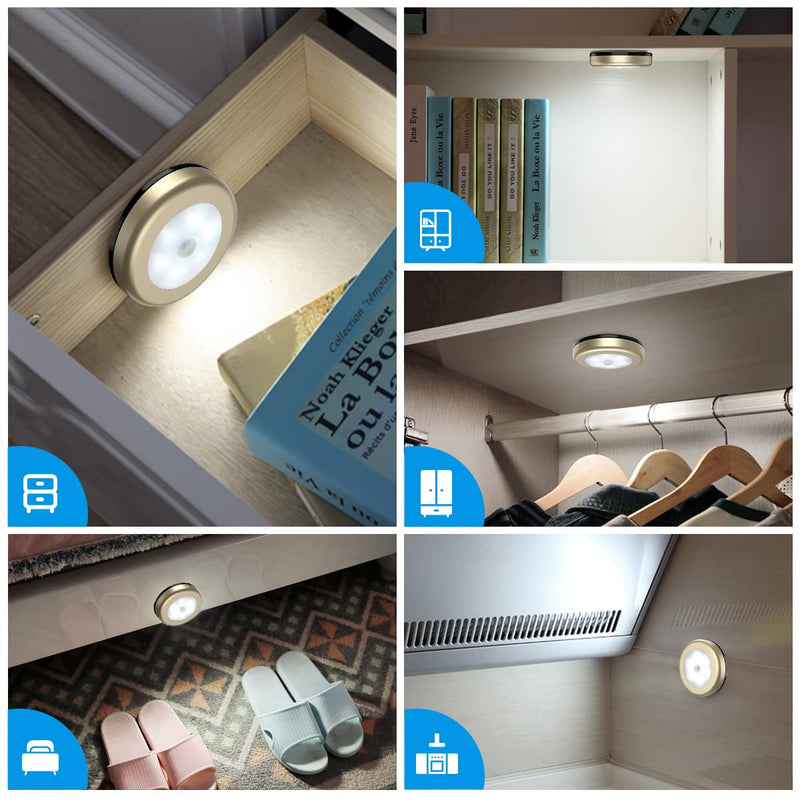 [Australia - AusPower] - AMIR Newest Motion Sensor Lights, Battery-Powered LED Night Lights, Stick-Anywhere Closet Lights Stair Lights, Wall Lights for Hallway, Bathroom, Bedroom, Kitchen etc. (Golden - White) Golden - White 