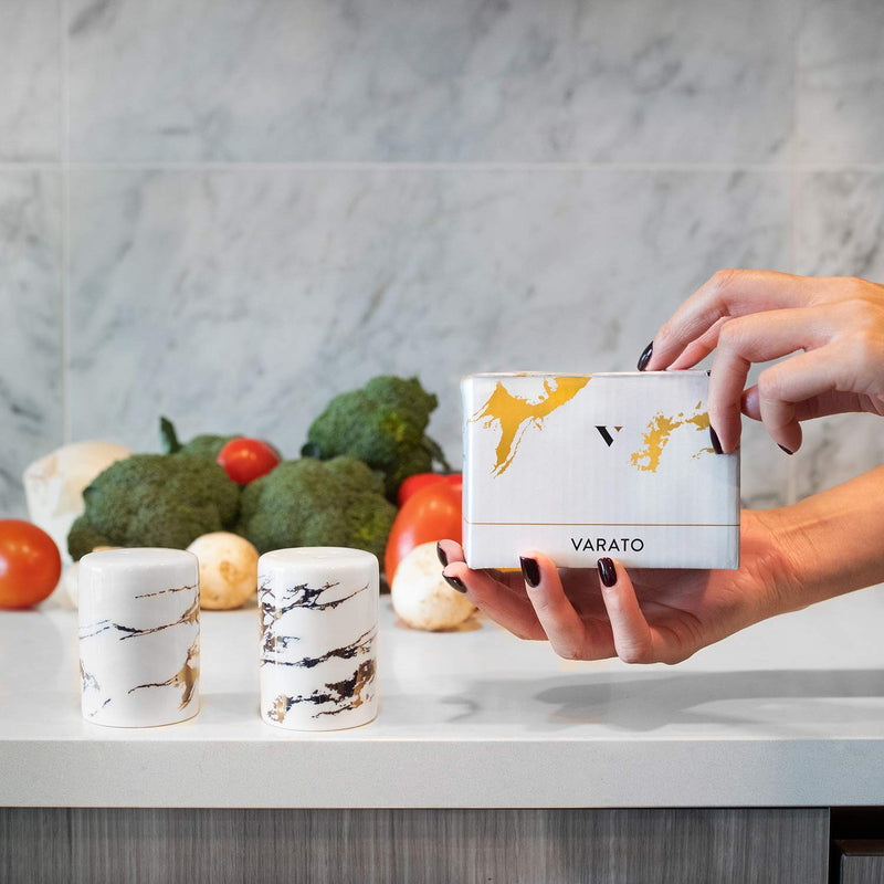 [Australia - AusPower] - Varato Design Gold Ceramic Salt and Pepper Shakers with Lids - Modern Salt and Pepper Shaker Set Gold Marble 