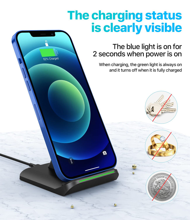 [Australia - AusPower] - Fast Wireless Charger,15W Wireless Phone Charger Stand Fast Charging for iPhone 13/12/SE 2020/11 Pro/XS/XR/X/8 Plus,Samsung Galaxy S21 S20 S10 S9 S8 Edge Note 20Ultra/10/9/8 and Charger for Qi Phone 