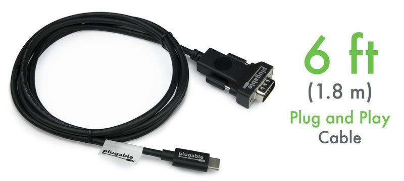 [Australia - AusPower] - Plugable USB C to VGA Cable - Connect Your USB-C or Thunderbolt 3 Laptop to VGA Displays up to 1920x1080@60Hz (Compatible with 20189 MacBook Pros, Dell XPS 13 and 15, Surface Book 2), 6 Feet, 1.8m 