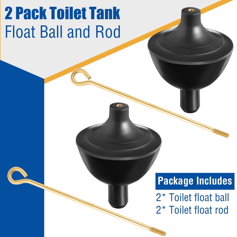 [Australia - AusPower] - Enhon 2 Pack Toilet Tank Ball and Toilet Float Rod, Rubber Toilet Float Ball with Guide Tip, Universal Fit Tank Ball with Brass Rod, Toilet Tank Float Ball and Rod for Common Leak or Toilet Problem 