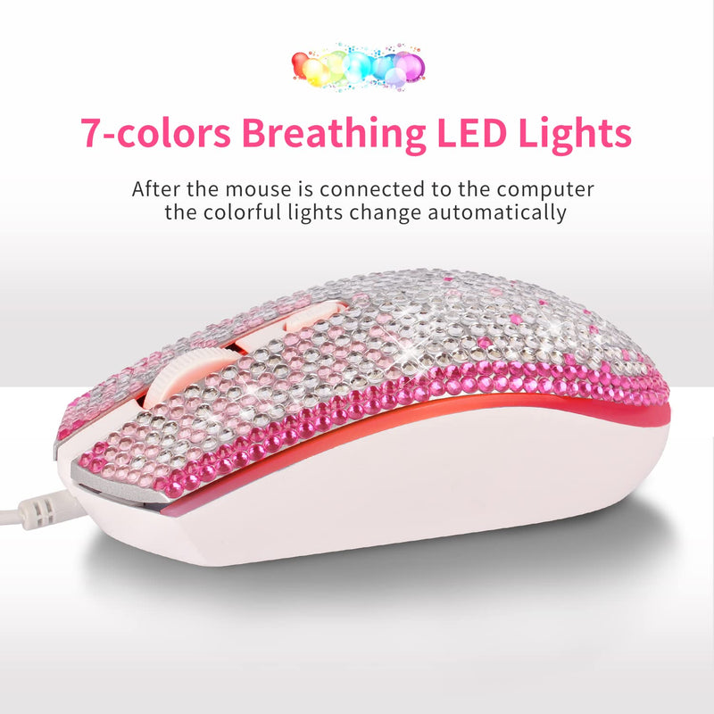 [Australia - AusPower] - Gaming Mouse,7 Colors Backlit Optical Game Mice Ergonomic USB Wired with 1600 DPI and 6 Buttons 4 Shooting for Computer/Win/Mac/Linux/Andriod/iOS. (White&Pink) White&Pink 