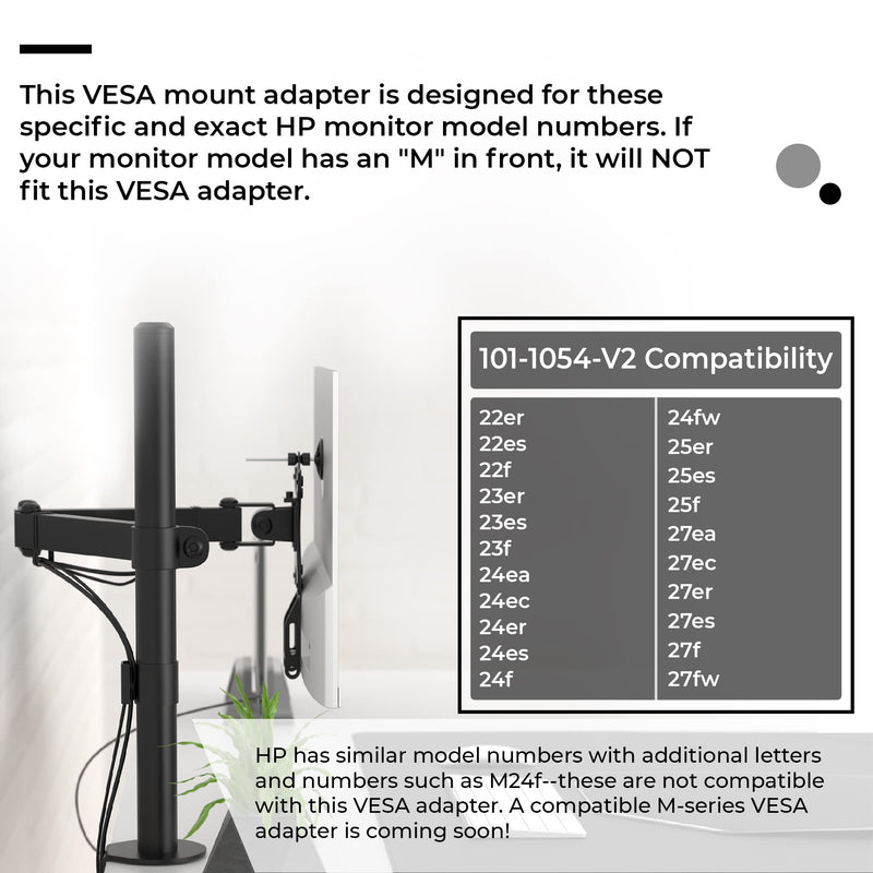 [Australia - AusPower] - HumanCentric VESA Mount Adapter for HP Monitors 22er, 22es, 22f, 23er, 23es, 23f, 24ea, 24ec, 24er, 24es, 24f, 24fw, 25er, 25es, 25f, 27er, 27ea, 27es, 27f, 27fw, 27ec VESA Adapter Bracket (Black) One Pack 