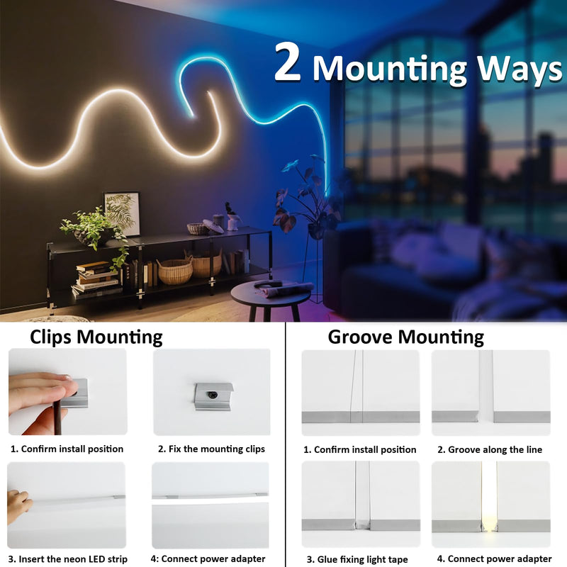 [Australia - AusPower] - JOYLIT Neon Lights 16.4FT/5M 5000K Daylight White LED Strip IP67 Waterproof, 24V Dimmable Flexible 4 X 10MM Slim Side Emitting 840LEDs Neon Rope Light, 12W/M Neon Light Strip for Bedroom, Wall Decor 