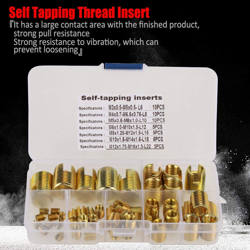 [Australia - AusPower] - Quick Thread Insert, 50Pcs Brass Tone Self Tapping Thread Slotted Inserts Combination Set Repair Thread Tool with a Storage Case 