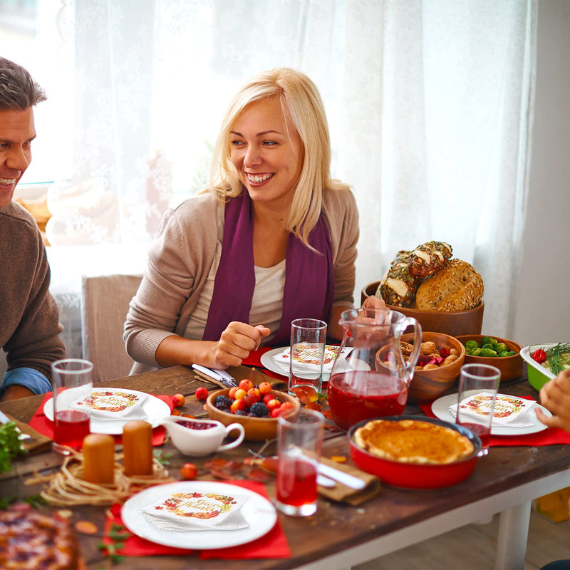[Australia - AusPower] - Give Thanks Napkin White Thanksgiving Napkins Paper Thanksgiving Dinner Napkins Disposable Fall Luncheon Napkins Leaf Pumpkin Garland Autumn Napkins Paper for Dinner Thanksgiving Party (100) 100 