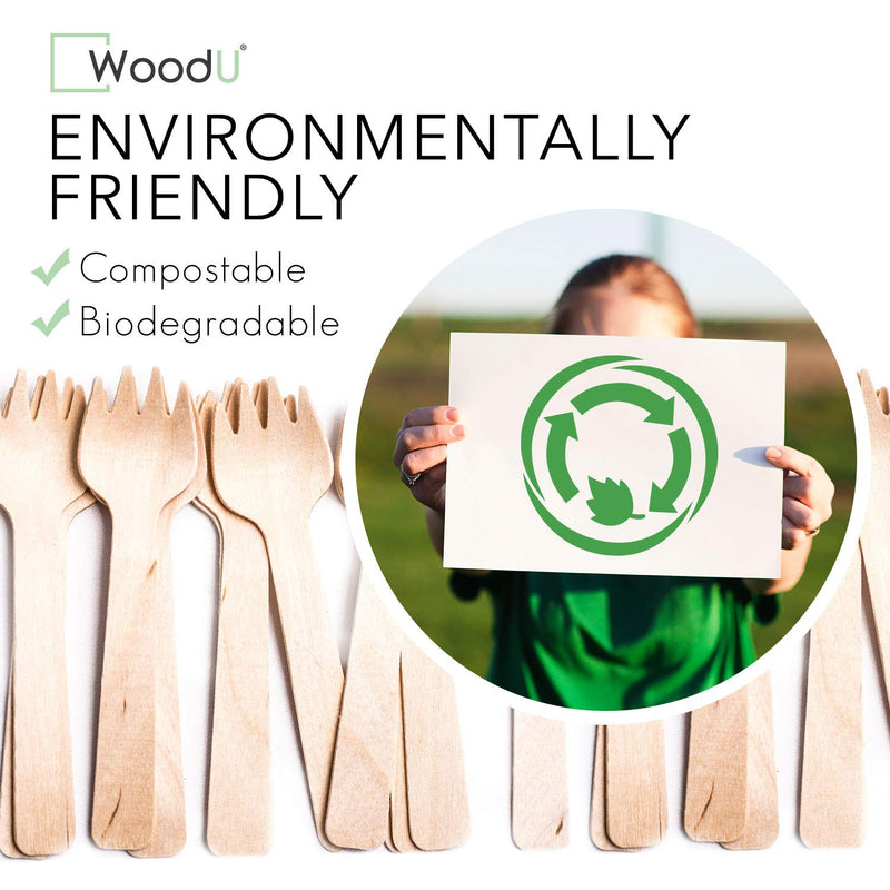 [Australia - AusPower] - WoodU Wooden Disposable Mini Sporks 4" Biodegradable Compostable Eco Friendly -Perfect for Dessert, Appetizers, Cocktails- Kids Disposable Utensils (100 Pack) 4" Mini Sporks 