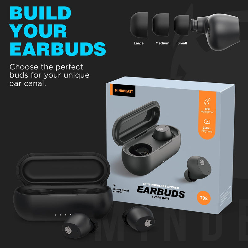 [Australia - AusPower] - True Wireless Earbuds Noise Cancelling With Mic, TWS Stereo Sport Bluetooth Headphones, Portable Charging Case 36 Hrs, Ideal Headset for Business, TV, Sleeping, Computer, iPhone, Android, Xbox One, PC 