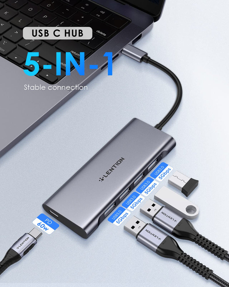 [Australia - AusPower] - LENTION USB C Hub with 4 USB 3.0 & Type C Charging Compatible 2022-2016 MacBook Pro, New Mac Air, New Surface, Chromebook, More, Stable Driver Certified Type C Multiport Adapter (CB-C31, Space Gray) Space Grey 