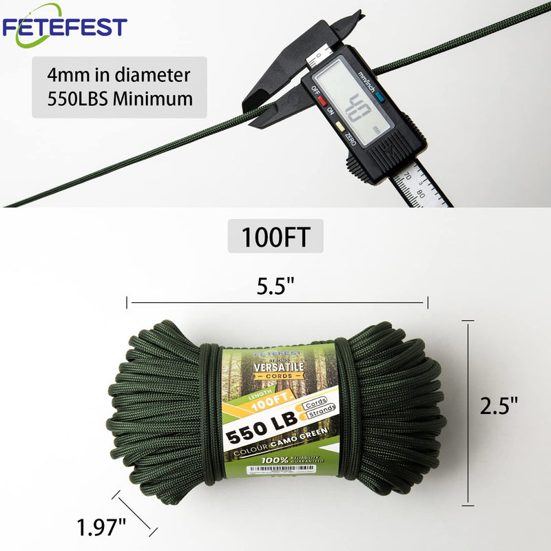 [Australia - AusPower] - Paracord 550 Army Green, Parachute Cord Mil-Spec 100FT, 100% Nylon Rope in Survival Gear and Equipment, Heavy Duty Rope for Bracelet, Leashes, Lanyards and Camping (Army Green, 100FT. Coiled in Bag) 100FT. (COILED IN BAG) 